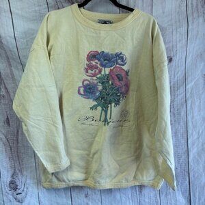 Vintage 80s Floral Printed Yellow Cottagecore Grandma Sweat Shirt 2X